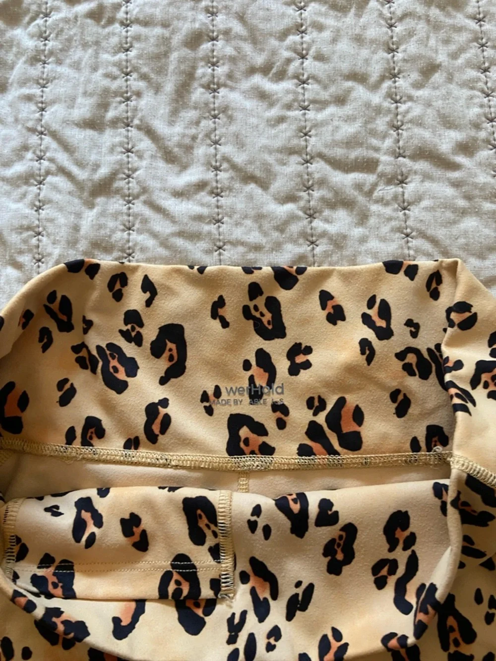 Fabletics Beige Leopard Print Racerback Sports Bra & Bike Shorts - Picture 3 of 5